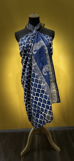 Block Printed Cotton Sarong-Blue Scales