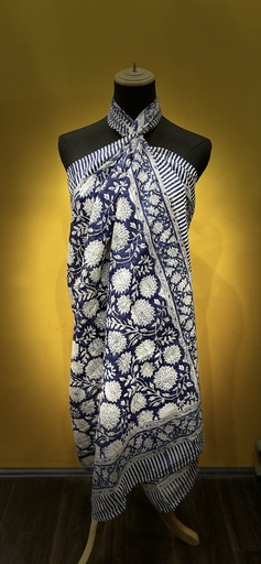Block Printed Cotton Sarong-Floral White