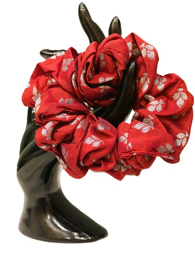 Scrunchie cotton-red w/silver