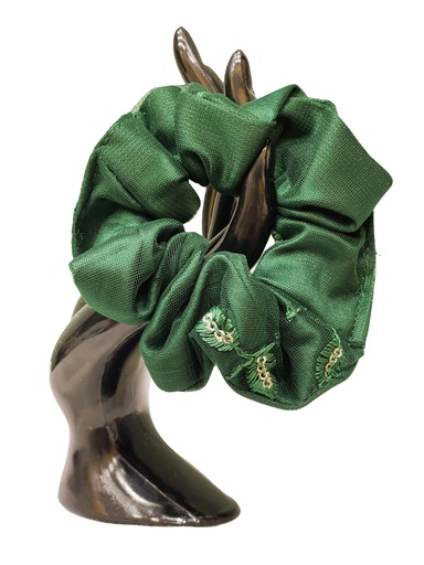 Scrunchie Shimmer Silk w/Embroidery-green