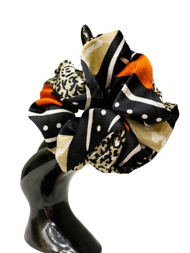 Scrunchie Silk Fabric-Small black yellow orange