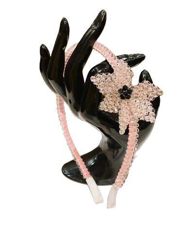 Handmade braided crystal beads w/floral-pink