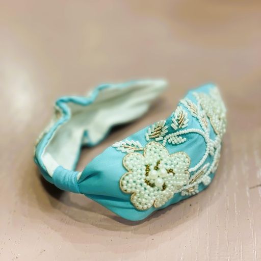 Baroque hand embroidered hairbands-light blue