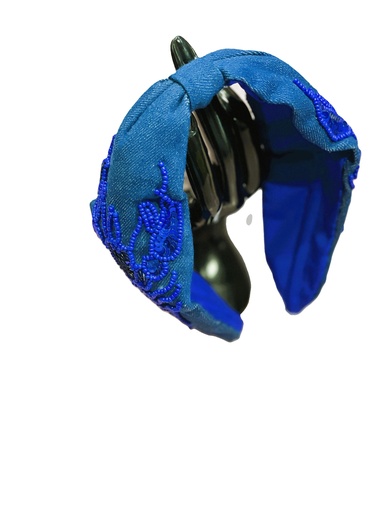 Baroque hand embroidered hairbands-blue