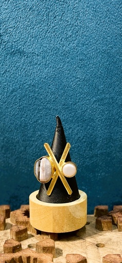 Crossed Black/White Moonstone Ring