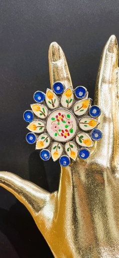 Handpainted Flower Brass Ring