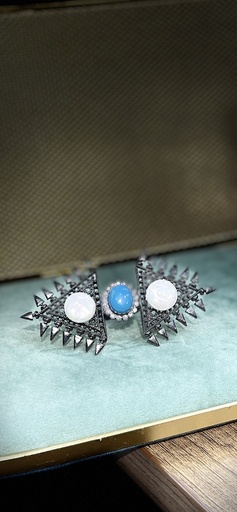 Oxidized amethyst with pearl adjustable ring (copy)