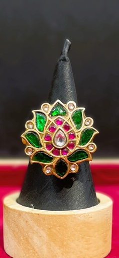 Gold Plated Floral Malachite Adjust Ring
