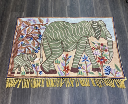Green Elephants Kashmiri Tapestry/Rug