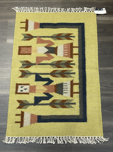 Tribal Hndwven Dhurrie-(63x92cm)YLWBlck