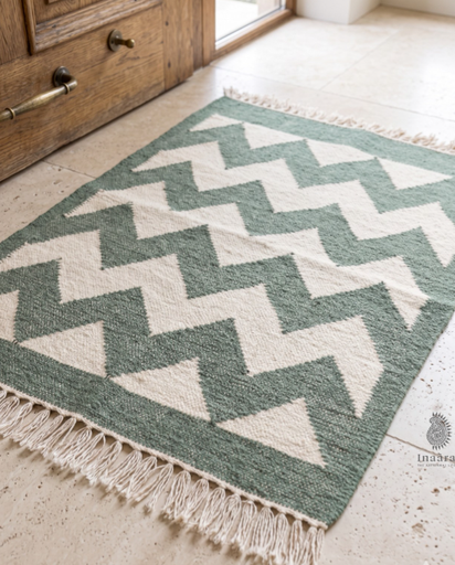 Doormat Handwoven Dhurrie-(63x86cm)Green