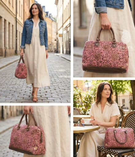 Sanganeri Print Dhurrie Bag-Pink2