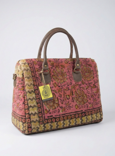 Sanganeri Print Dhurrie Bag-Pink