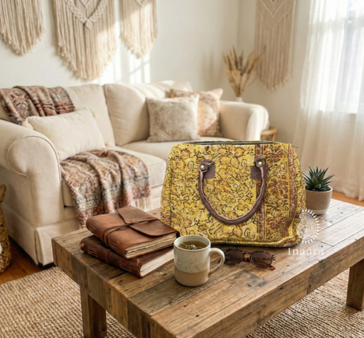 Sanganeri Print Dhurrie Bag- Yellow