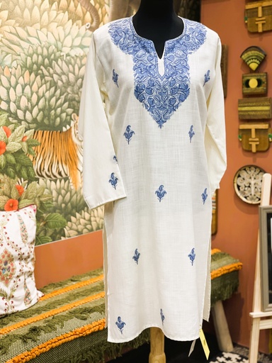 Kashmir Aari Embroidery Kurti/Long Size 42- Cream