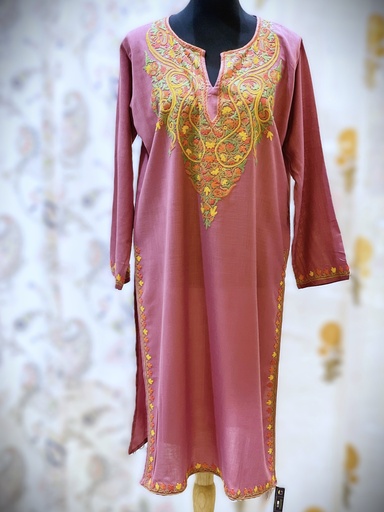 Kashmiri Aari Embroidery Kurti/Long Size 46- Pink