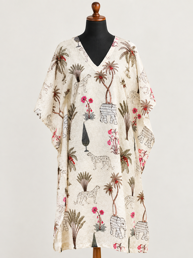 Stately Jungle Print Schiffli Kaftan 