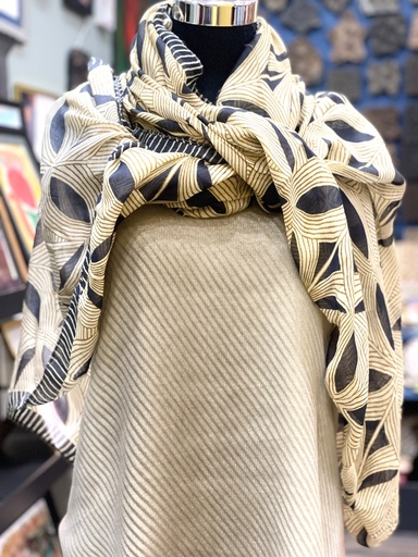 Fine Wool Stole/Scarf- Black/Yellow