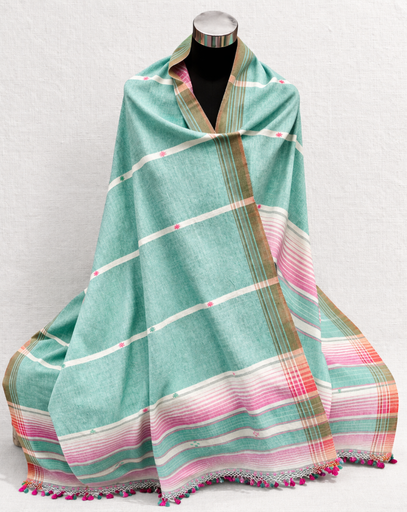 Organic Cotton Bhujodi Shawl-Green