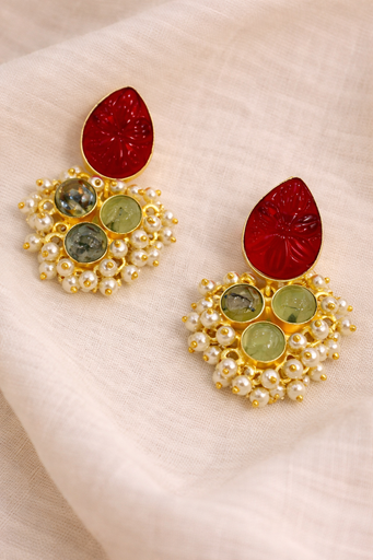 Ocean jasper with faux pearls earrings