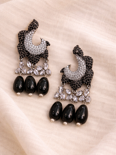 Black Onyx Pearl Earrings w/Floral Earrings