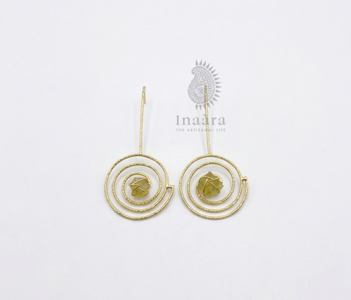 Raw Stone Dangling Earrings-Yellow Quartz