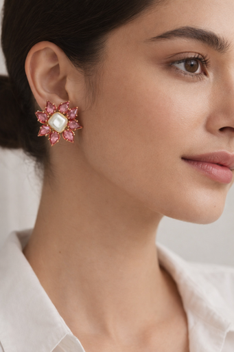 Baroque Pearl w/Pink Quartz Petal Earrings