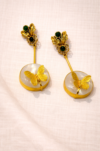 Gold Tone Butterfly White Opal Earrings