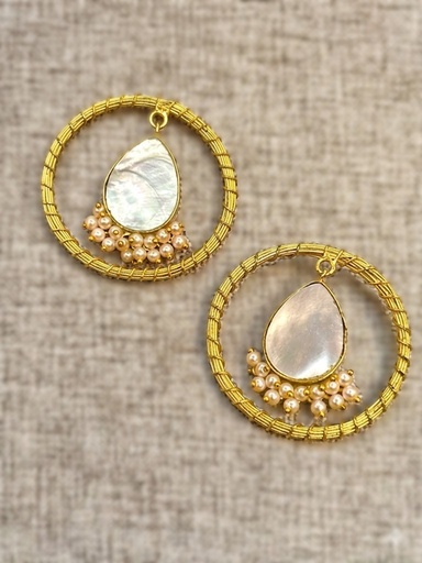 Gold-Plated Artisanal Hoop w/Pearls Earrings