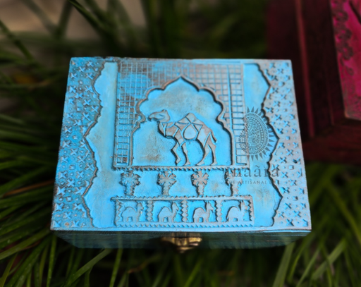 Badawi Handcarved Box by Studio Inaara-Blue