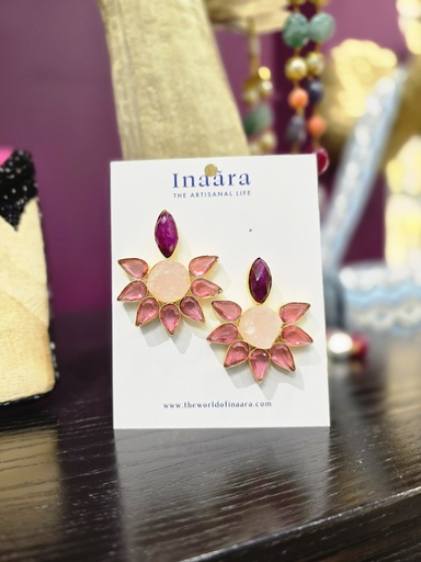 Pink/Rose Quartz Floral Earrings