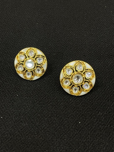 Gold Plated White Polki Earring