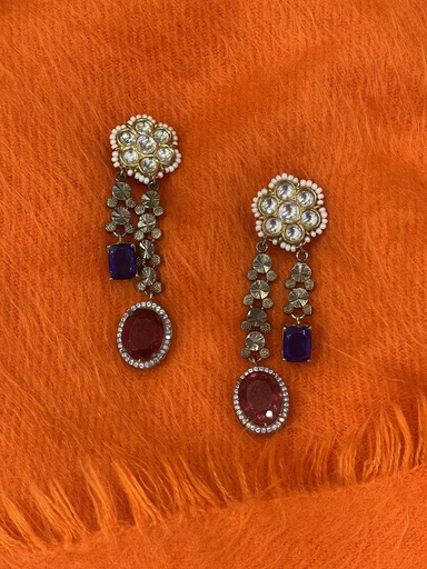 Coloured Stones Designer Polki Earring