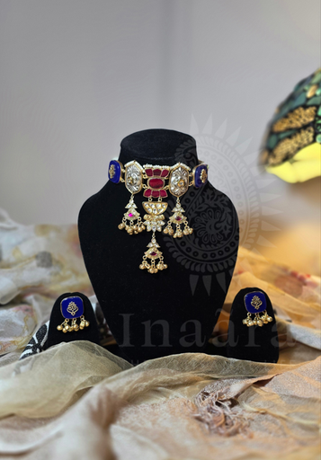 Blue Meenakari & Ruby Choker Set
