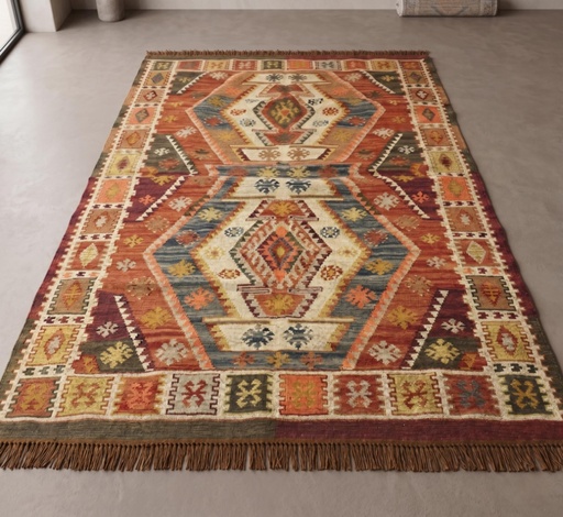 Ziyana Handwoven Dhurrie(8x5ft)-Red/Orange