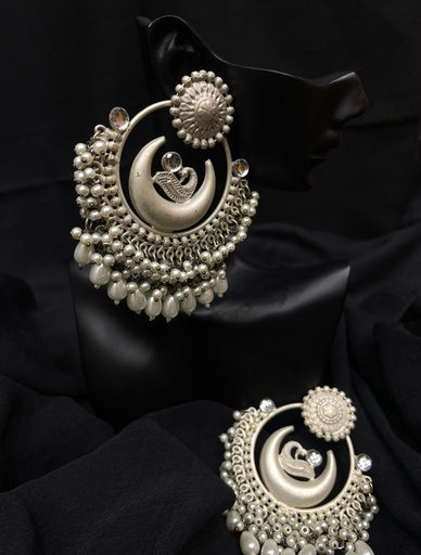 German Silver Peacock Chandbali Earrings