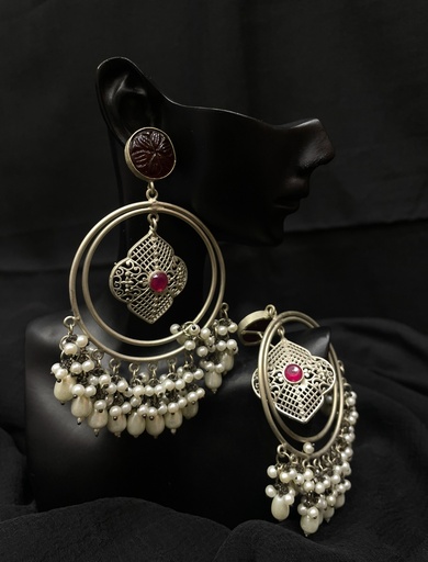 Silver tone chandbali danglers