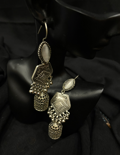 Chandni Oxidized  Jhumka Earrings-Gray