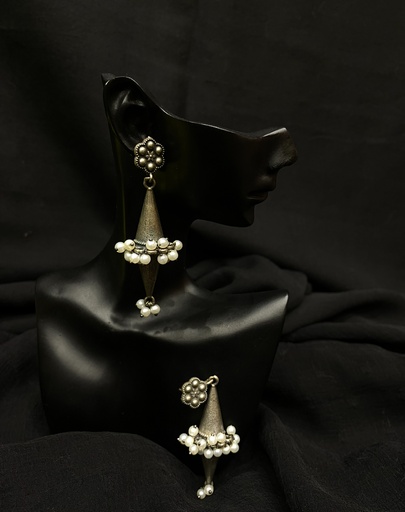 Silver-Toned Dangle Earrings w/Pearl Beads