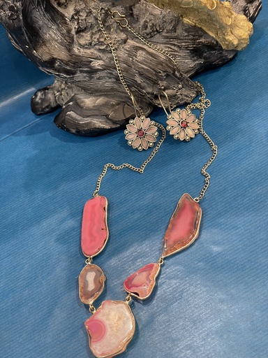 Pink Agate Slab Necklace Set