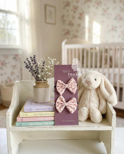 Pigtail Hair Bows- Pink Floral