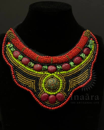 Tibetan Neck Bib - Red Green