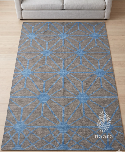 Handwoven Dhurrie-Gray & Blue (8x5ft)