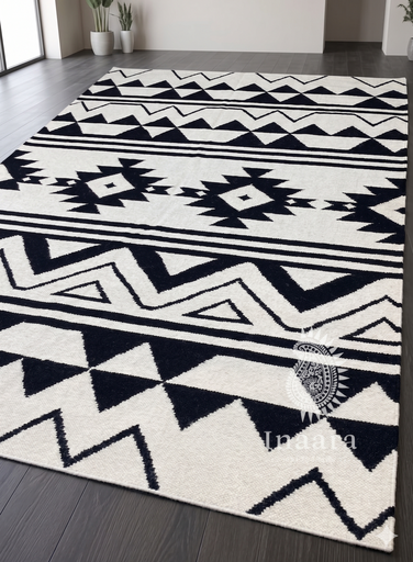 Handwoven Dhurrie- White Black (8x5ft)