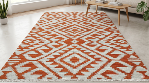 Handwoven Dhurrie- Orange (8x5ft)