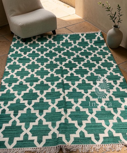 Handwoven Dhurrie- Green (9x6ft)