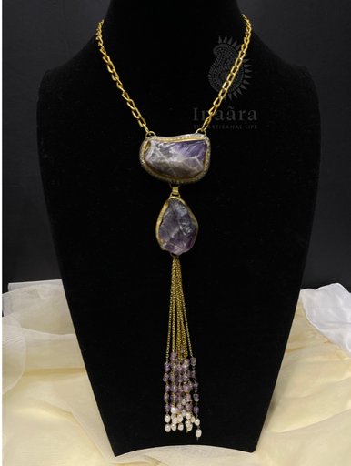 Raw Amethyst Stone & Pearl Necklace