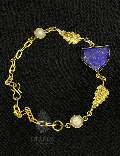 Lapis Lazuli Gemstone & Leaf Bracelet