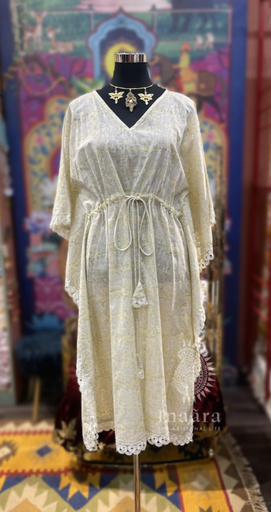 Screenprinted linen kaftan