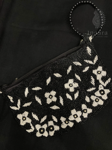 Floral Black Beaded Bag